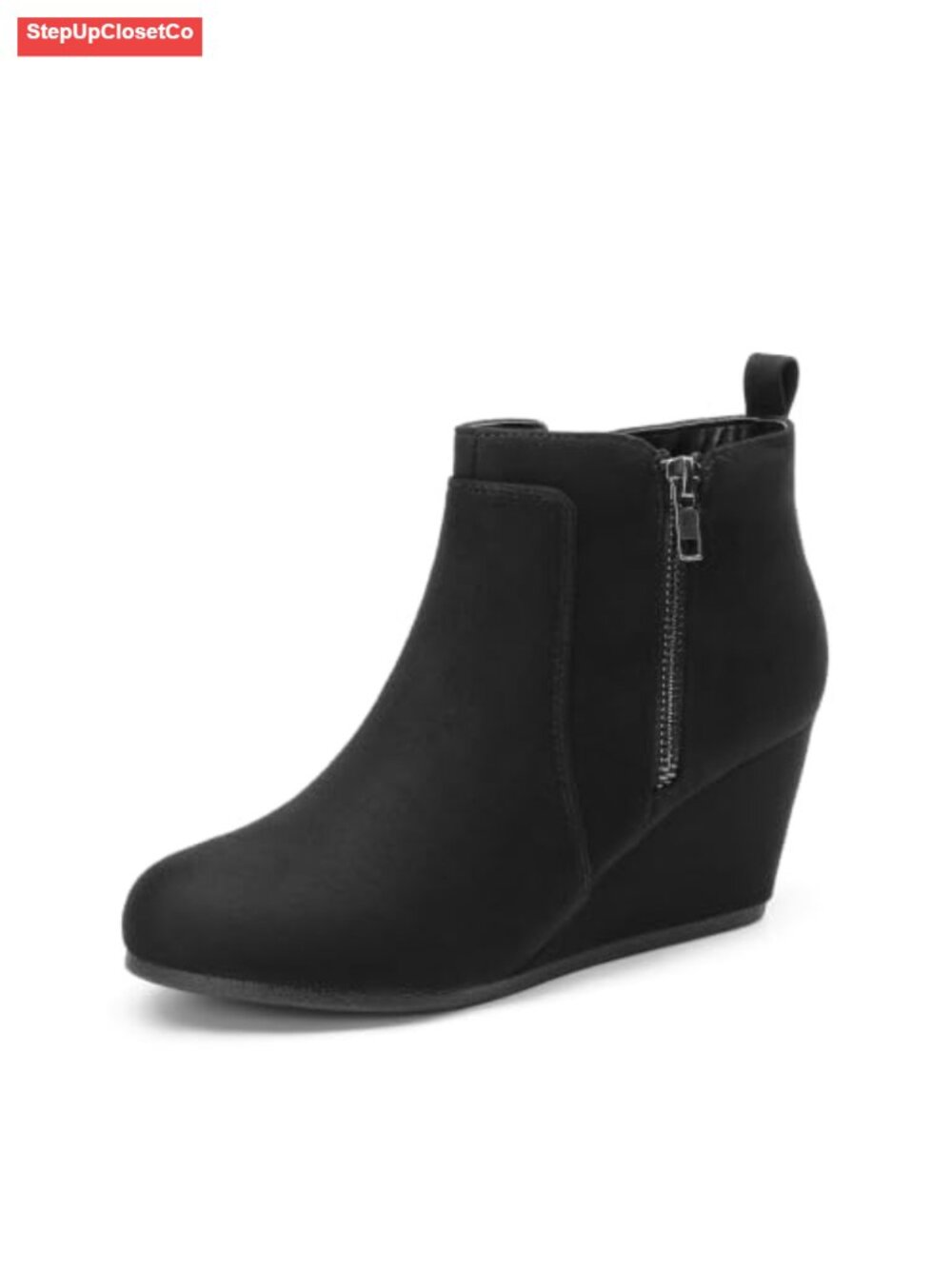Women's Faux Suede Low Wedge Ankle Boots Comfort Zip Booties